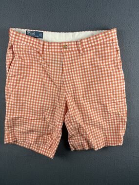 Polo Ralph Lauren Men 34 Suffield Short Relax Orange and White Gingham Pockets